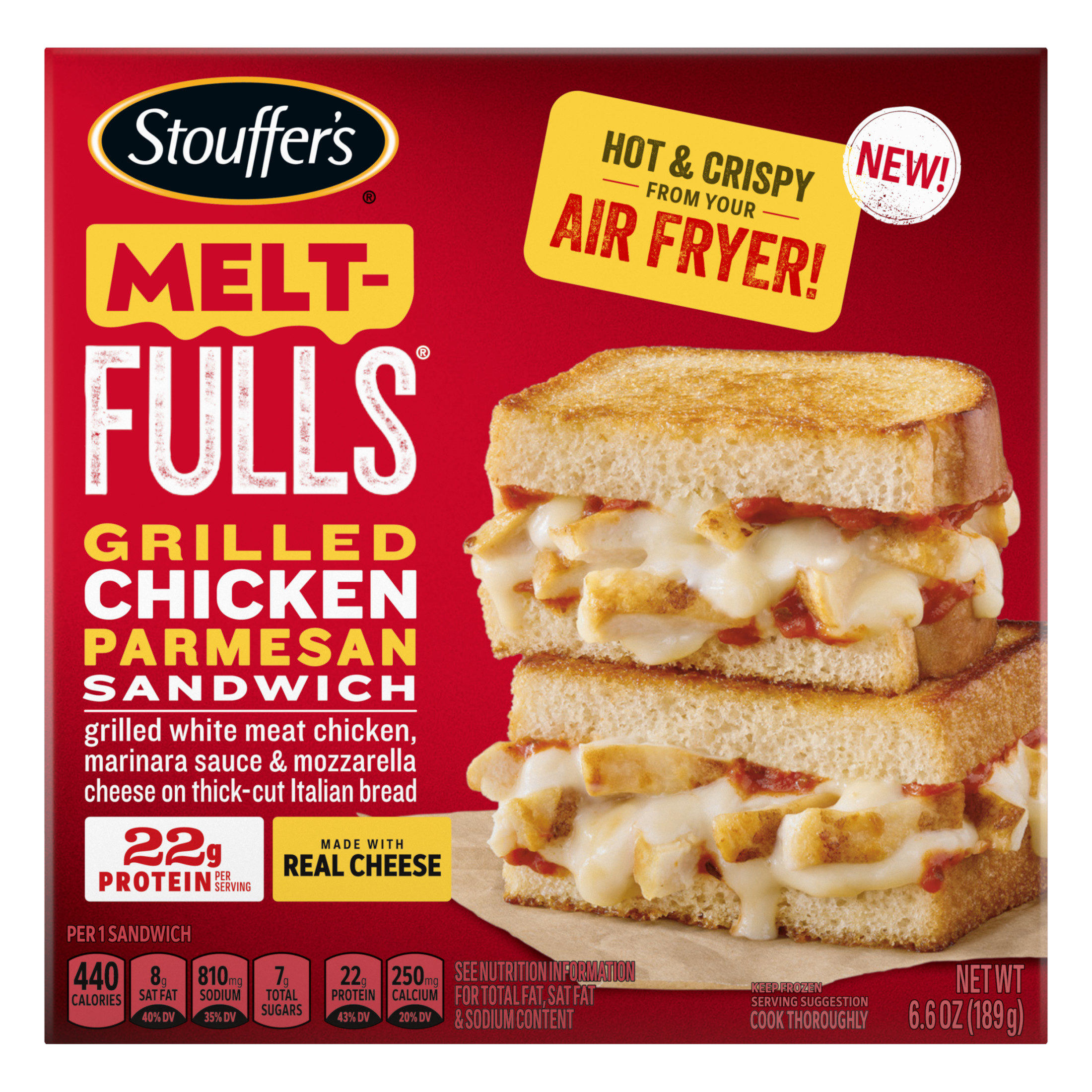Stouffer’s Melt-FULLS Chicken Parmesan Frozen Sandwich High Protein Air Fryer Lunch, 6.6 oz