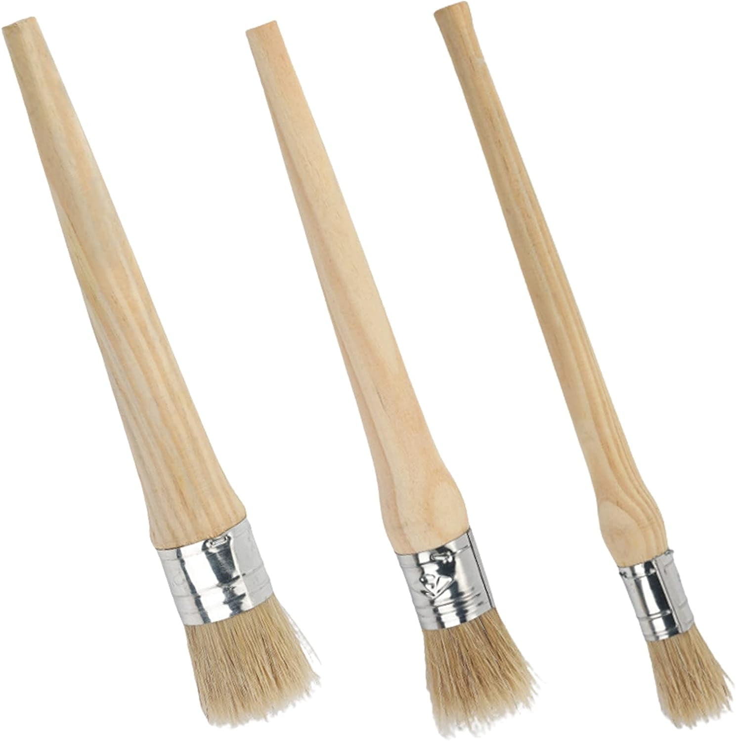 3 Pack Chalk Paint Wax Brush Set Natural Bristle Round Paint Brush