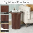 thumbnail image 4 of Round Solid Wood End Table Brown Pedestal Side Table Living Room Furniture Accent End Table with Solid Wood Base, 4 of 8