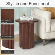Round Solid Wood End Table Brown Pedestal Side Table Living Room Furniture Accent End Table with Solid Wood Base