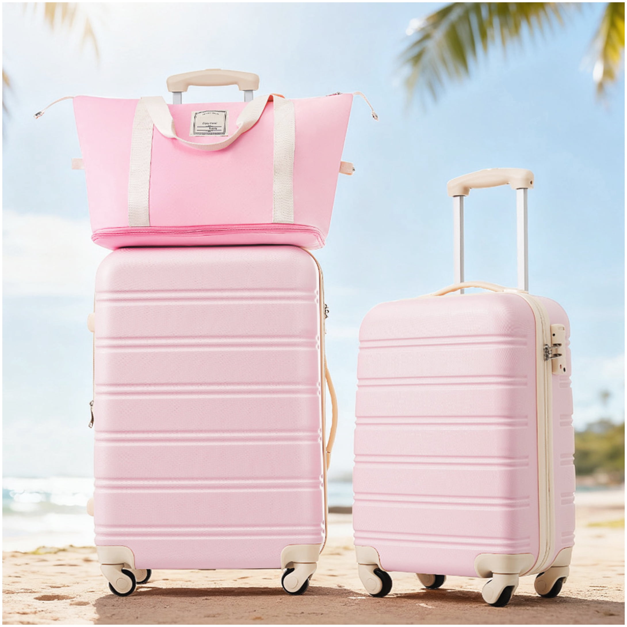 TSA Lock Lightweight ABS Hardshell Luggage Set 2-Piece, Light Pink Spinner Suitcase with Expandable Storage