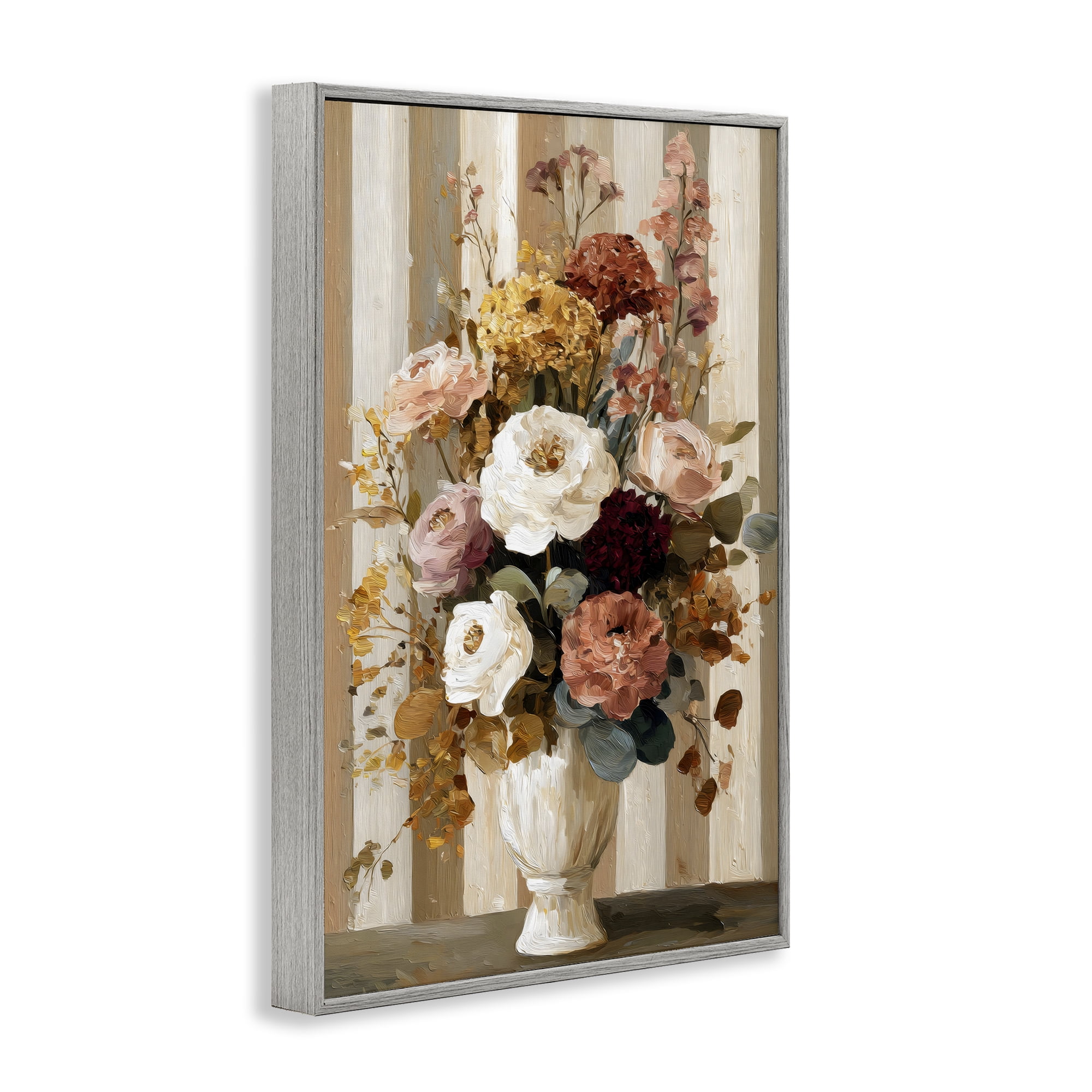 Stupell Industries Vintage Arrangement in Vase Gray Framed Giclee Art, design by Petal Prints Design