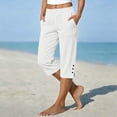 thumbnail image 2 of SAHFX Petite Capris for Women Petite Length Cotton Linen Pants with Pockets Split Button High Elastic Waisted Pants Gym Workout Yoga Shorts Pull on Wide Leg Pants Straight Leg White XXL, 2 of 6