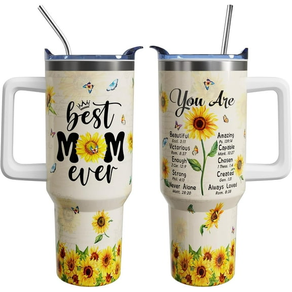 Dog Mom Mothers Day Birthday Christmas Dog Lover Gifts for Women, 40 oz Dog Mom Cup Tumbler with Handle Lid and Straw