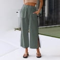 thumbnail image 2 of Clearance under 10.00 LYXSSBYX Womens Pants Clearance Women's Casual Solid Medium Waist Pocket Loose Split Ice Silk Wide Leg Pants, 2 of 6