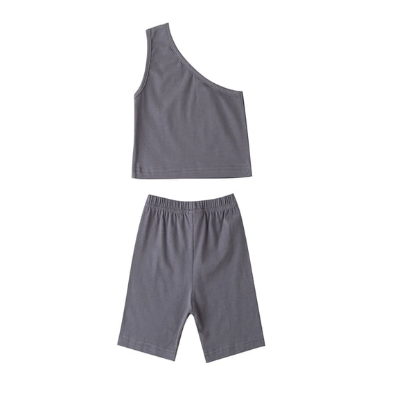 Gureui Toddler Infant Baby Girls 2-piece Outfit Set ,One Shoulder Solid Color Tops+Shorts Clothes Set