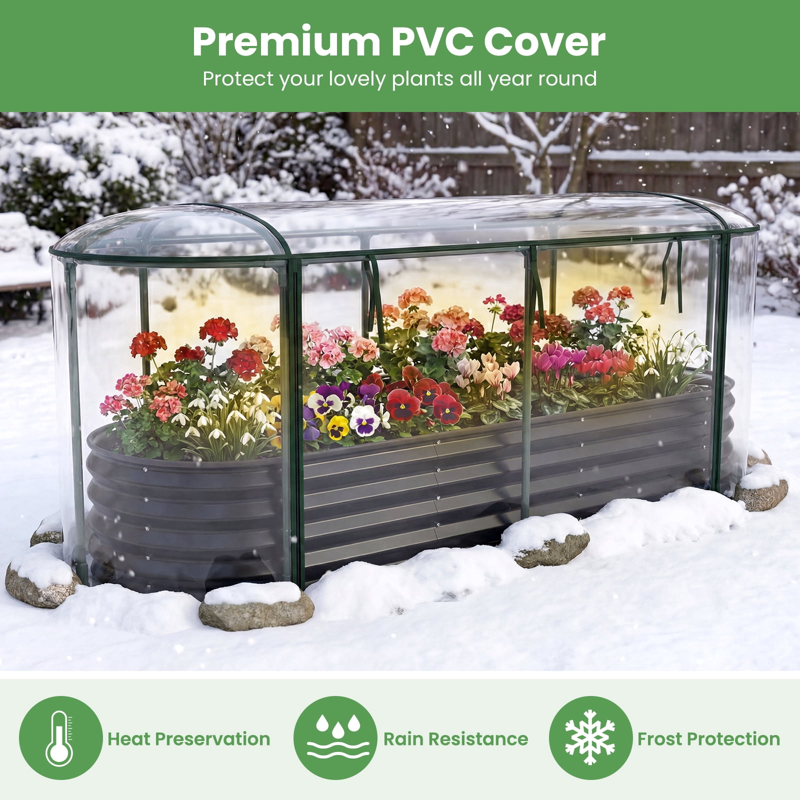 Costway 6 x 2 x 1 FT Color Steel Raised Garden Bed with Greenhouse Cover, Roll-up Window Black + Transparent
