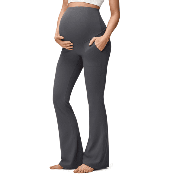 G4Free BareFeel Maternity Flare Leggings with Pockets Over The Belly Yoga Pregnancy Casual Dress Pants for Work