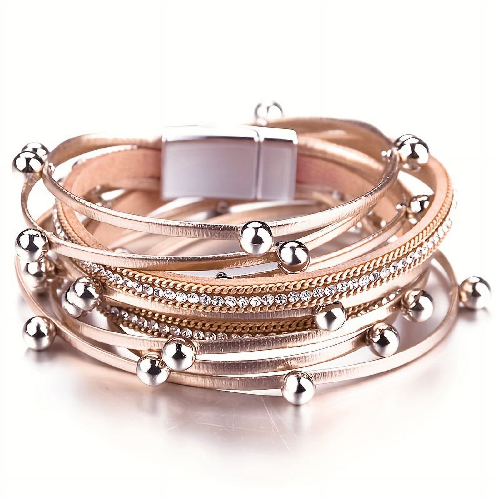 1pc Multi-Layered Leather Bracelet for Men Women, Stylish Design Double Wrap Long Bracelet with Rhinestones, Party Jewelry, Gifts for Home Girlfriend Boyfriend, Bracelets for Couples