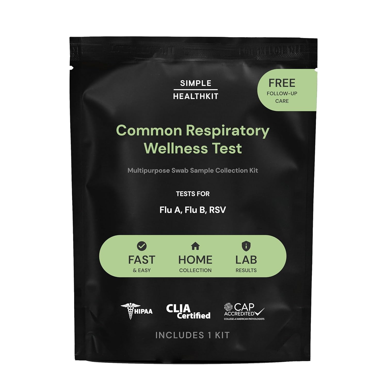Simple HealthKit At-Home Common Respiratory Wellness Test Collection Kit, PCR Test for Flu A, Flu B & RSV in Males and Females, Free Follow-Up Care & Fast Lab Results, 1 Kit