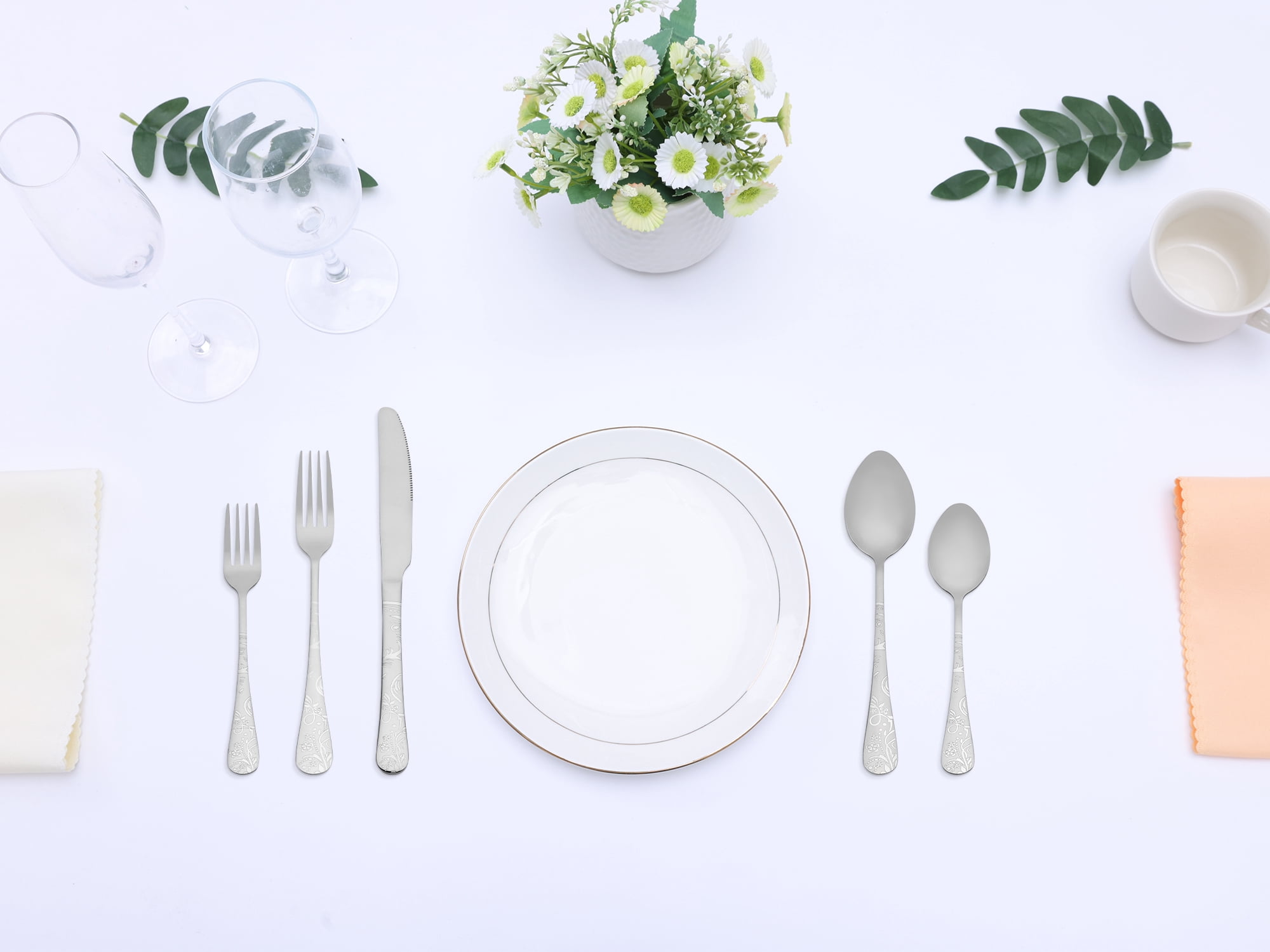 Unique Bargains 20 Piece Stainless Steel Floral Flatware Silverware Set for 4 Silver