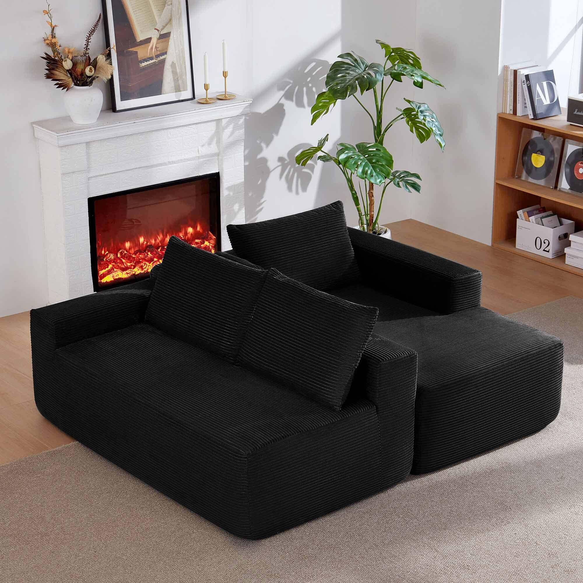 Lunale L-Shaped Modular Sectional Sofa with Movable Chaise, 3-Seater Boneless Cloud Couch for Living Room, Black (Right Facing Chaise)