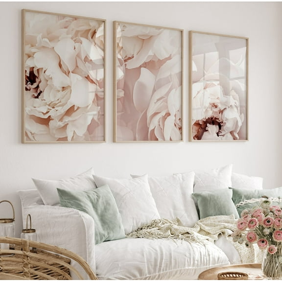 Luvia Blush Pink Peonies Prints Set Of 3, Peony Flowers Posters Art, Modern Wall Decor Set 3 Prints 8x12 UNFRAMED