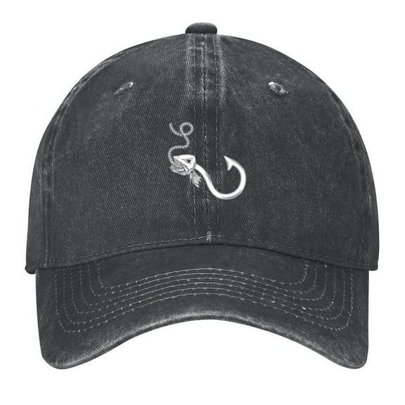 Fishhook Print Vintage Wash Dad Hat Adjustable Curved Brim Baseball Cap,Casual Outdoor Sports Fishing Cap for Men and Women