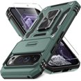 thumbnail image 1 of KOMI Case for Google Pixel 9/9 Pro with Slide Camera Cover+Screen Protector(1 Pack), Rotated Ring Kickstand Military Grade Shockproof Protective Cover-Green, 1 of 5