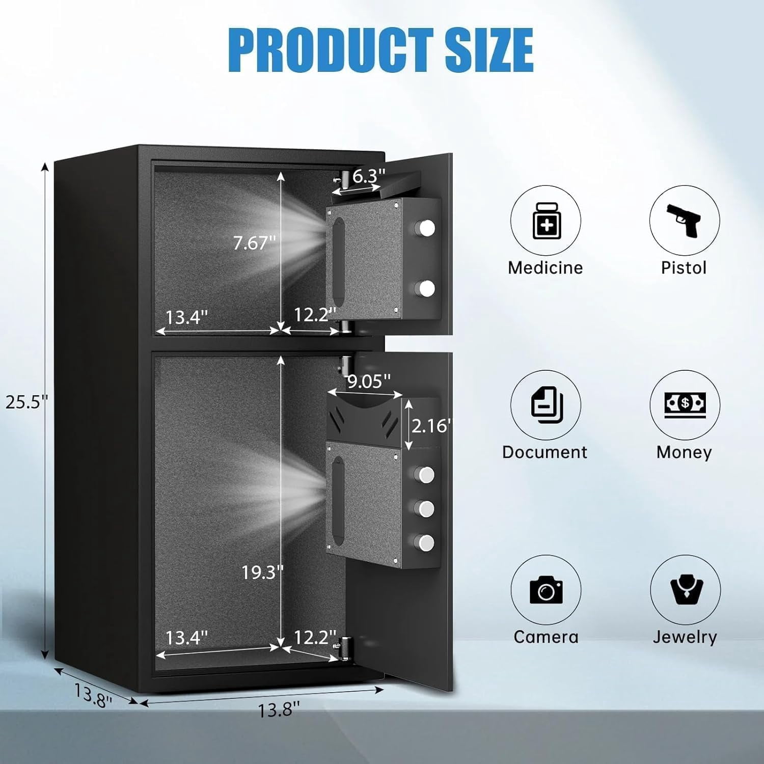 6.0 Cuft Large Safe Box with Drop Slot, Double Door Digital Security Safe Cabinet for Home Office Business, Dual Keypad Alloy Steel Cash Box with Inner LED Light, Mute Mode & 4 Emergency Keys