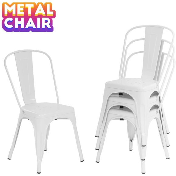 FDW Metal Dining Chairs Dining Set of 4 Indoor Outdoor Patio Kitchen 18 Inch Seat Height Metal Restaurant Stackable Tolix Side Bar Chairs, Cream