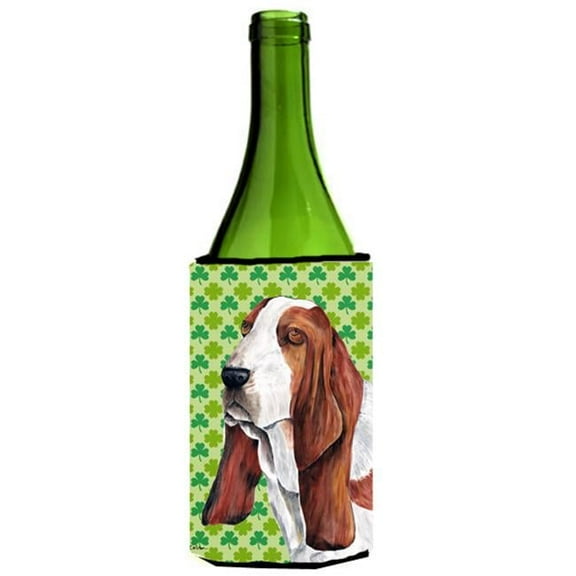 Basset Hound St. Patricks Day Shamrock Portrait Wine bottle sleeve Hugger - 24 oz.