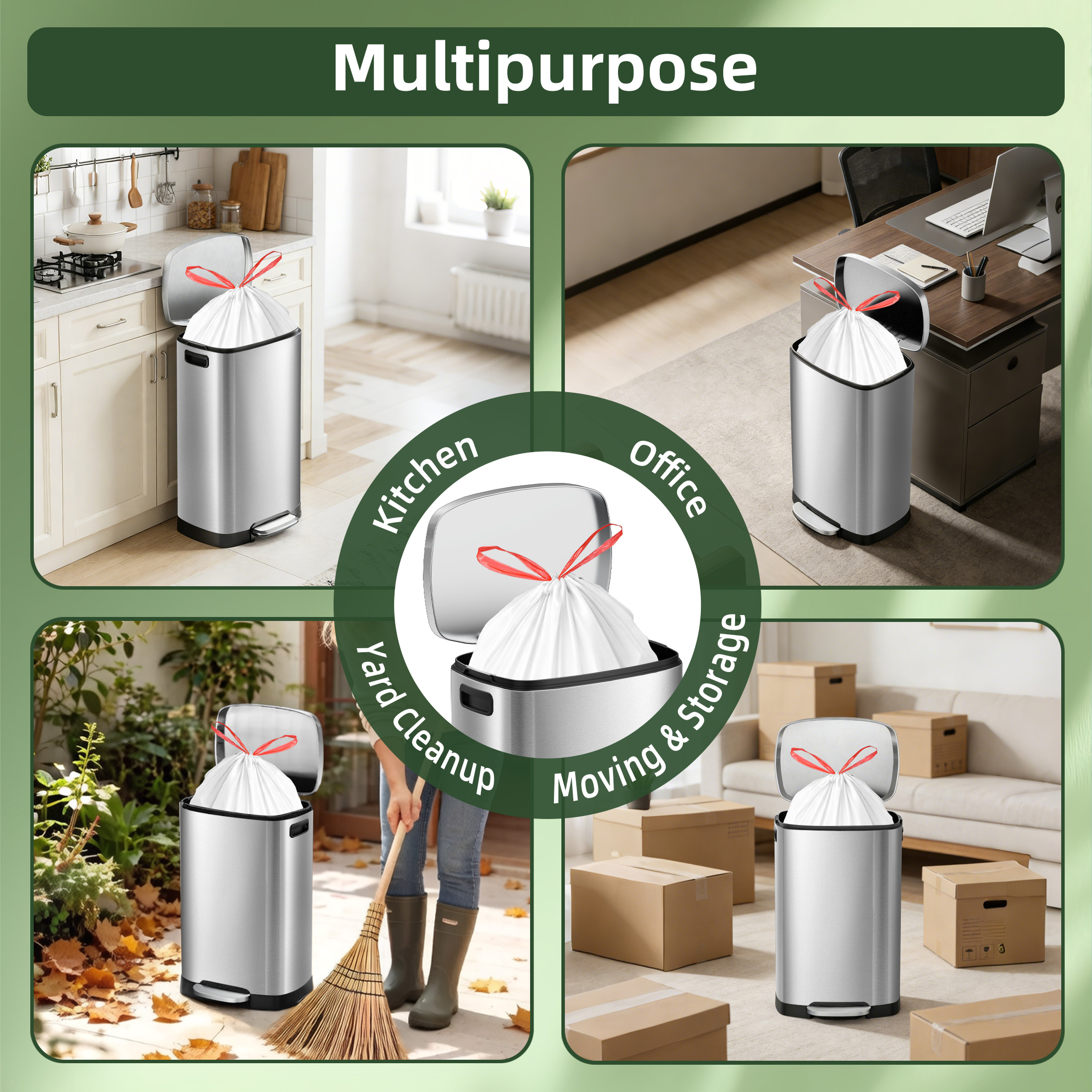 Ksskss 13 Gallon Tall Kitchen Drawstring Trash Bags, 200 Count photo 3