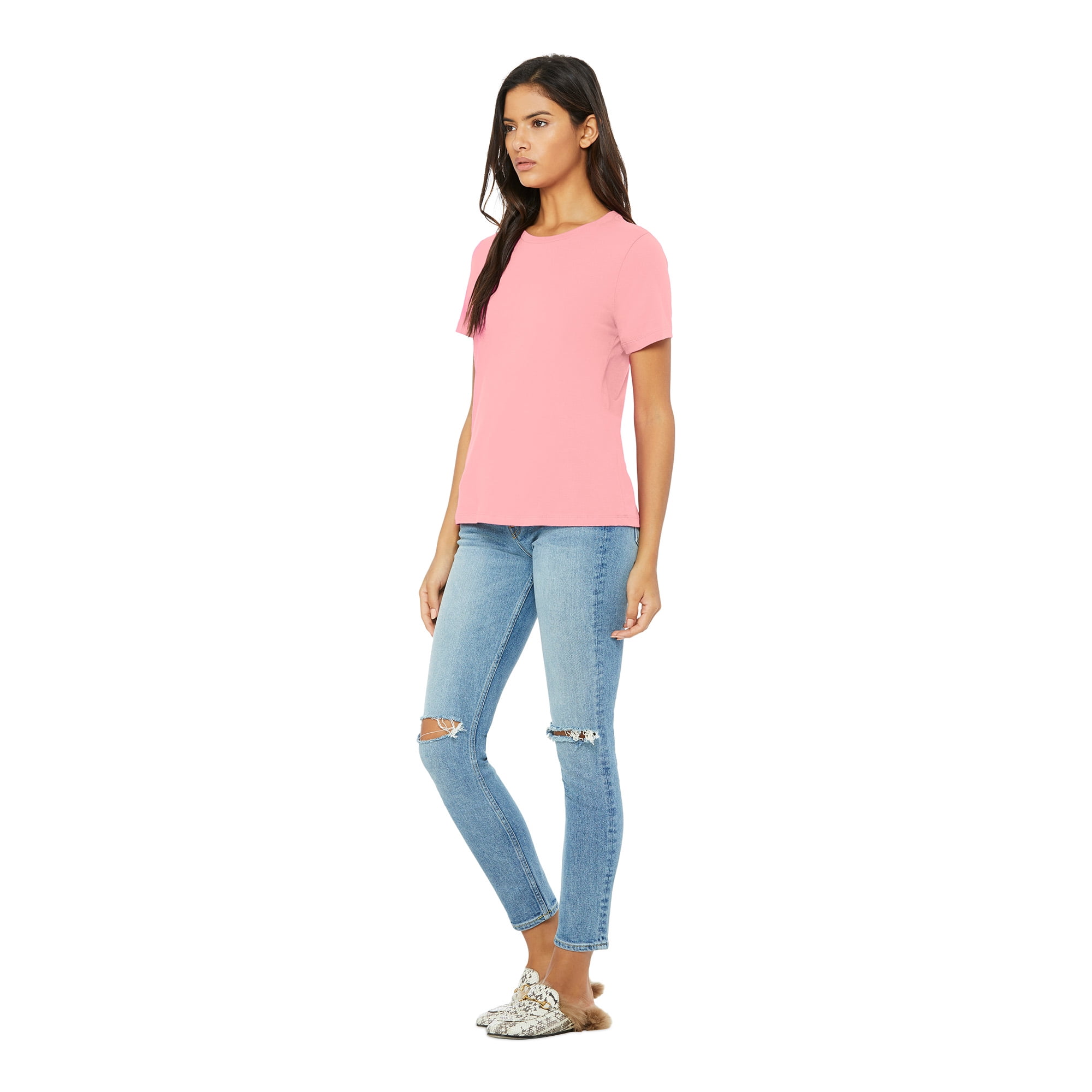 BELLA+CANVAS Women's Relaxed Crew Neck T-Shirt for Crafting, Pink, Large