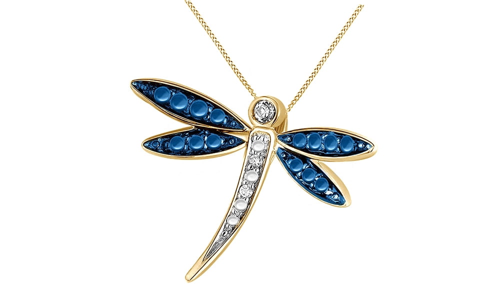 Blue Natural Diamond Dragonfly Pendant 
