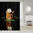 thumbnail image 2 of Manfei Countryside Cat Shower Curtain 72Wx78L, Summer Lotus Leaf Bath Curtain, Black Orange, 2 of 5