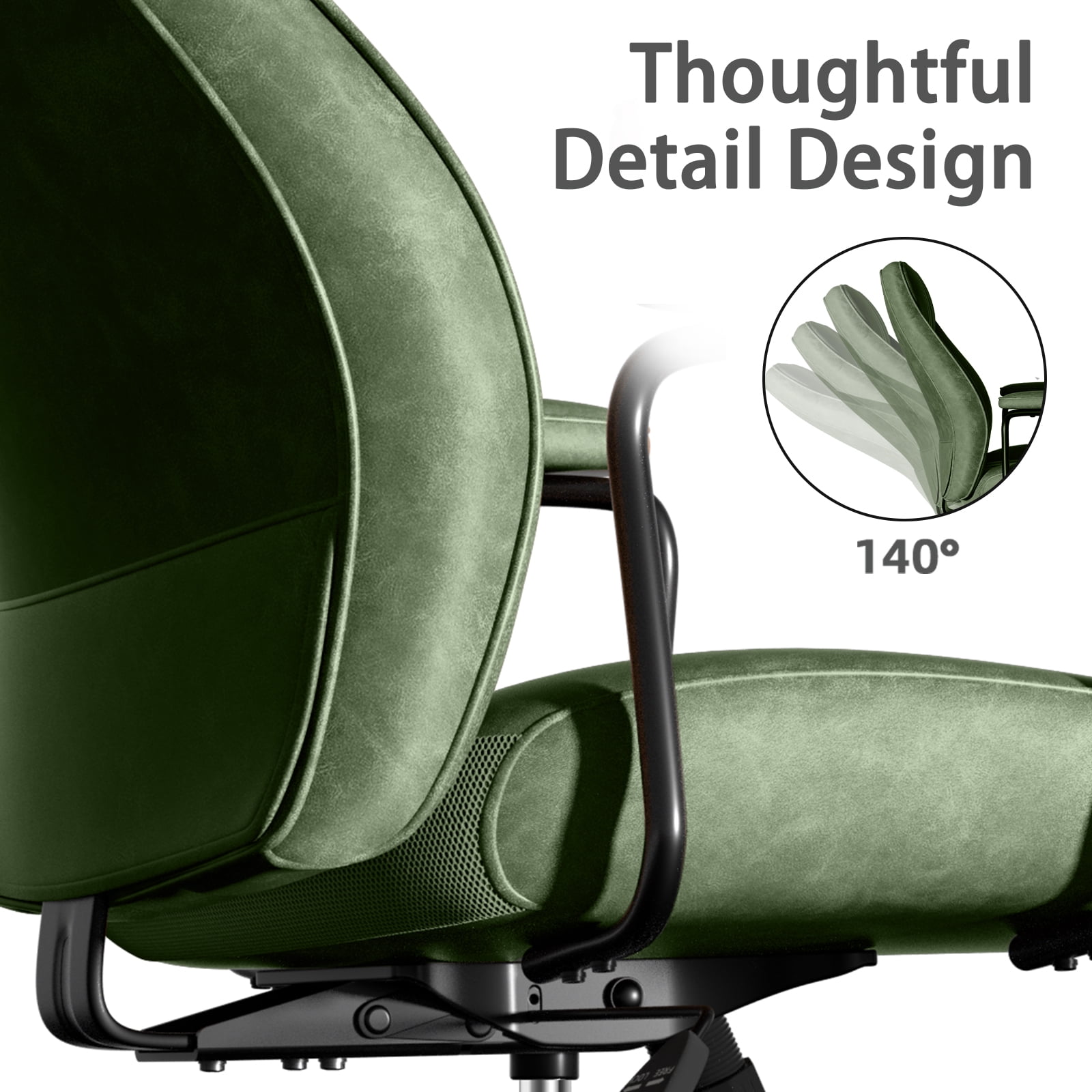 HomeZeer Executive Office Chair, Leather Desk Chairs with Wheels, Ergonomic Desk Chair with Arms, Mid Century Modern Reclining Computer Task Home Chair with Lumbar Support, Green