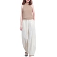 thumbnail image 2 of Women's Wide Leg Harem Pants Summer Cotton Linen Baggy Pant Elastic Waist Palazzo Trousers Natural Linen XL, 2 of 4