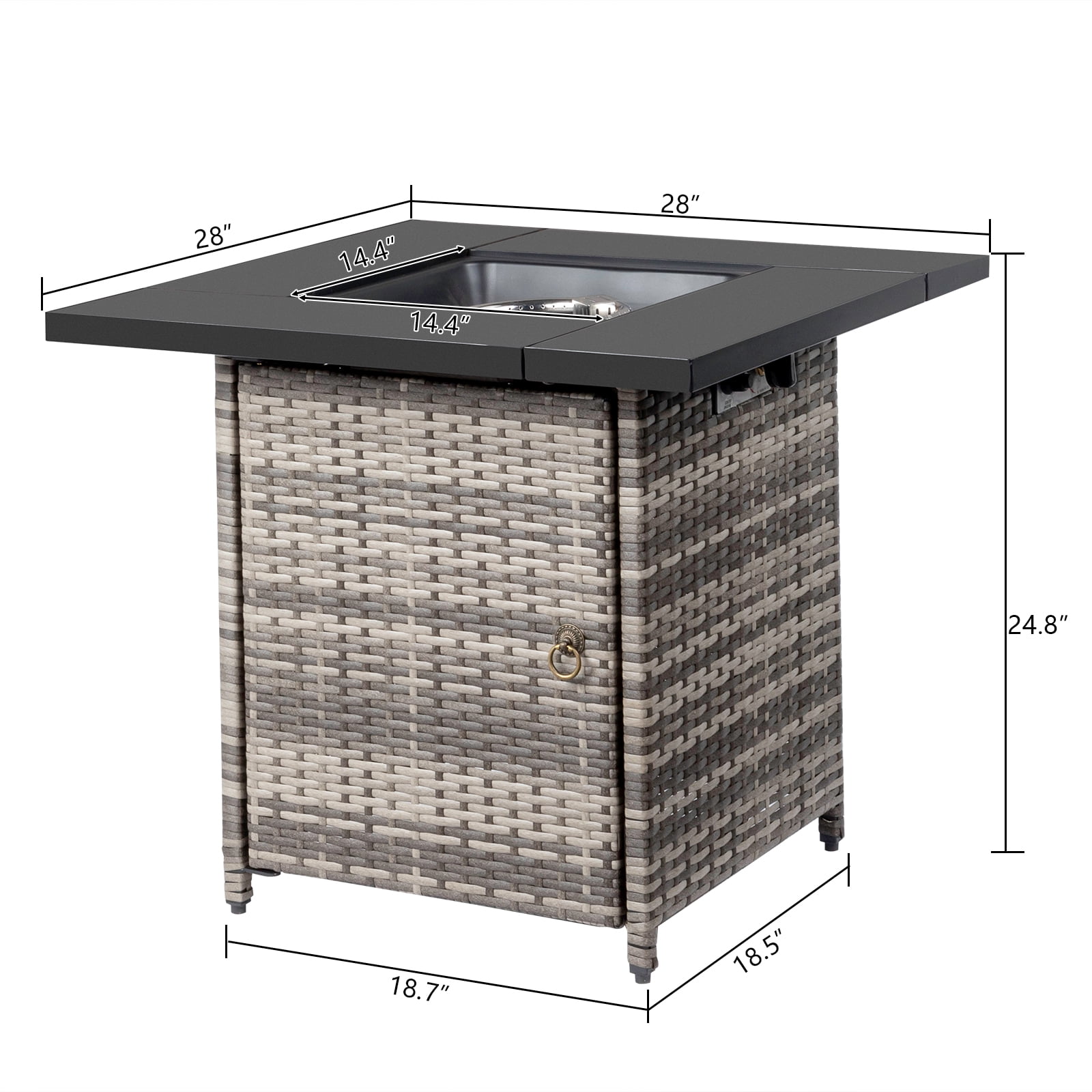 UBesGoo Gas 28" Outdoor Fire Pit Table 50,000 BTU Auto-Ignition Propane Wicker Fire Pit Table Gray