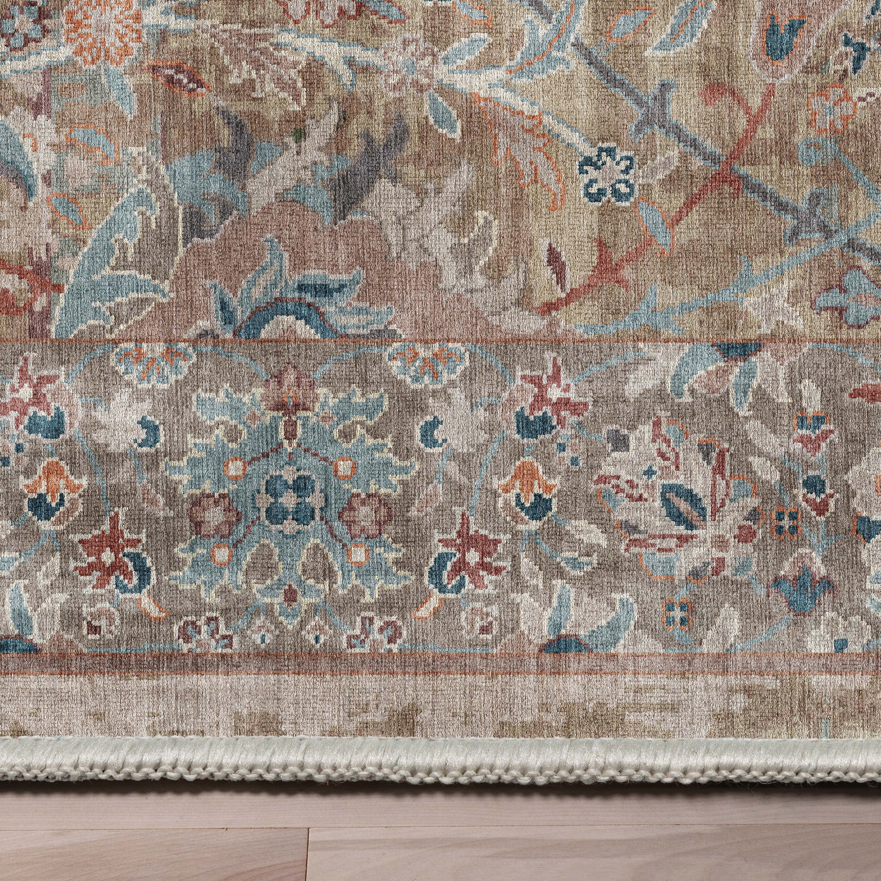 Well Woven Asha Emilia Vintage Persian Floral Blue 5'3" x 7'3" Machine Washable Area Rug