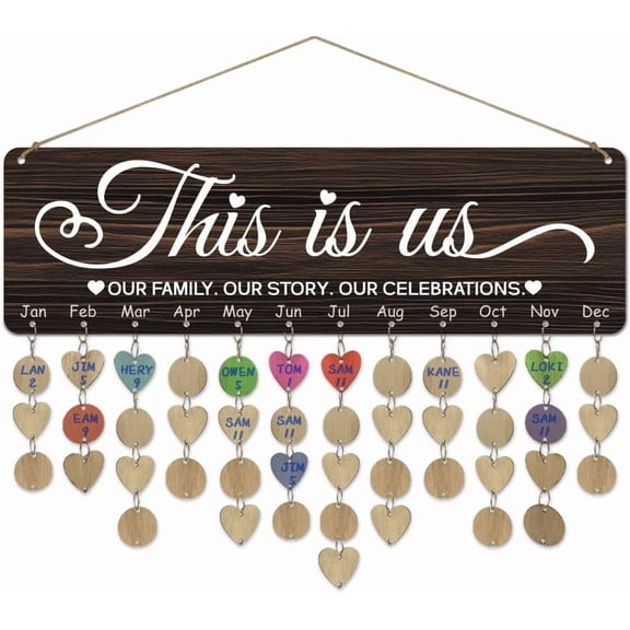 1 Set Wooden Family Celebrations Birthday Reminder Calendar Board Celebrations Calendar Wall Hanging with 100 Tags