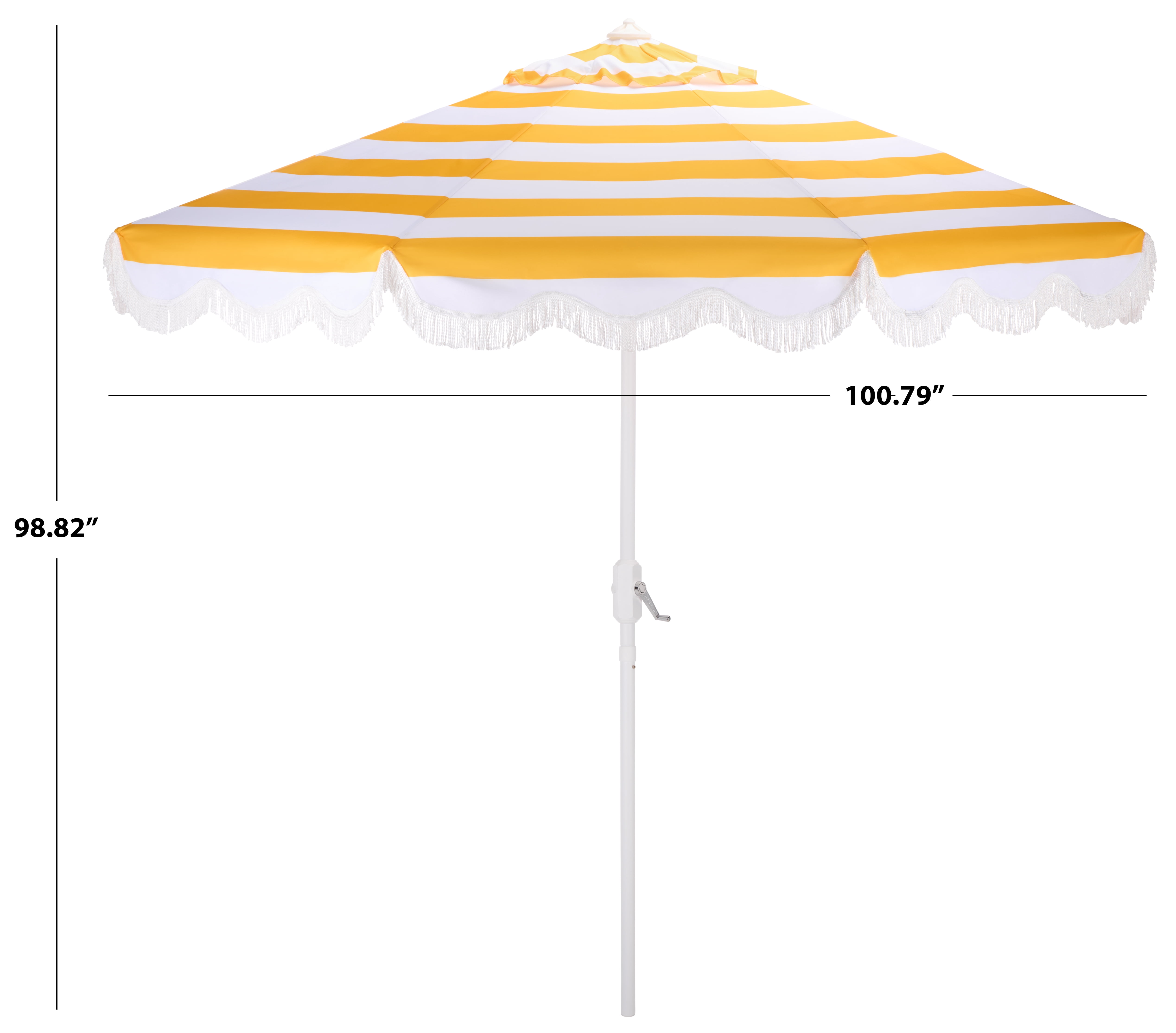 Safavieh Outdoor Lucerna 9ft Crank Umbrella, Yellow Stripe/White