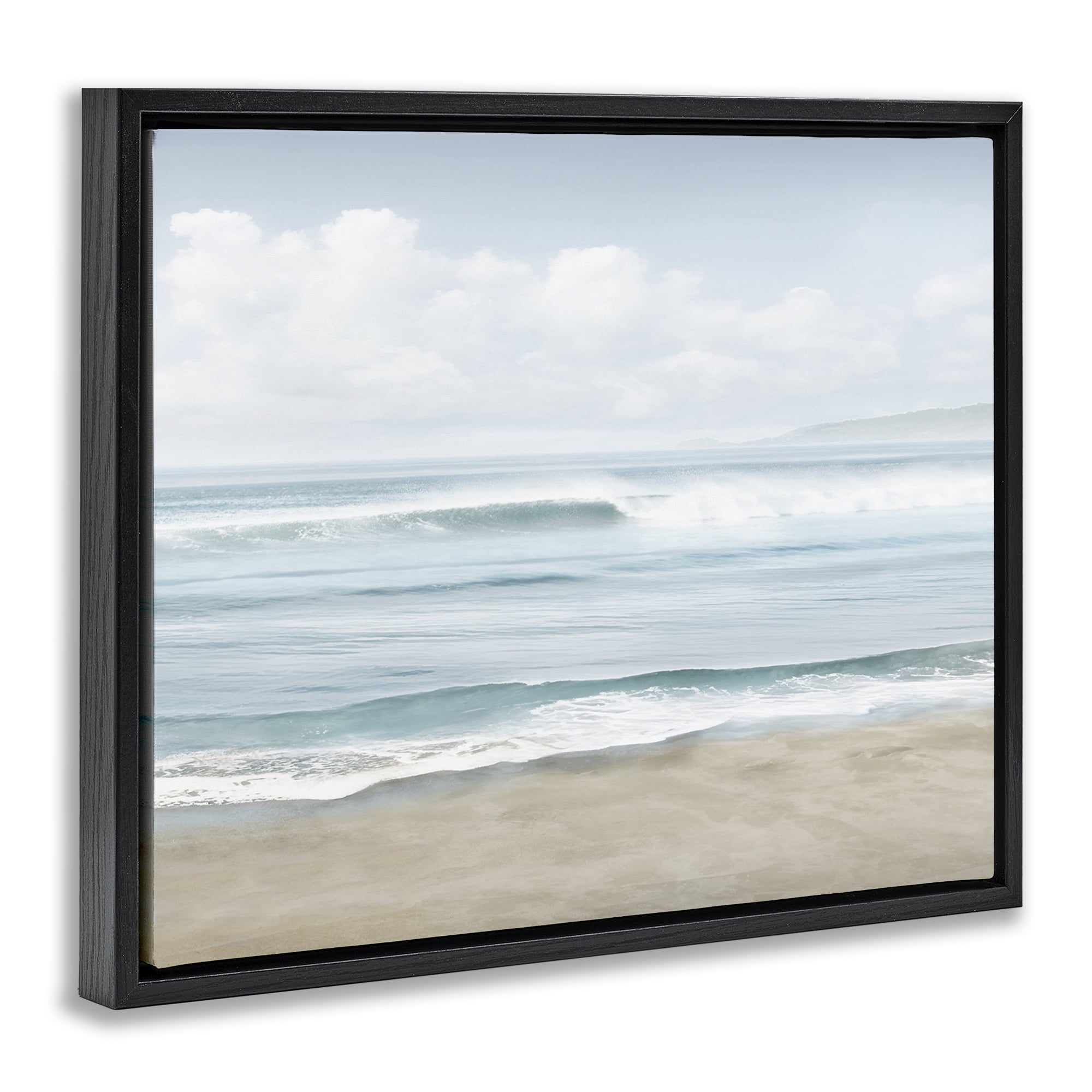 Stupell Industries Soothing Beach Waves Nautical & Beach Painting Black Floater Framed Canvas Art Print Wall Art, 21 x 17