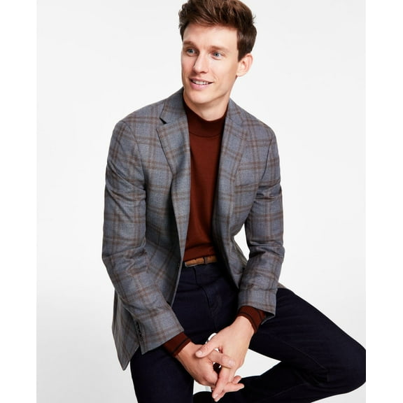 Tommy Hilfiger Men’s Modern-Fit Plaid Sport Coat, Grey/Brown, 42R