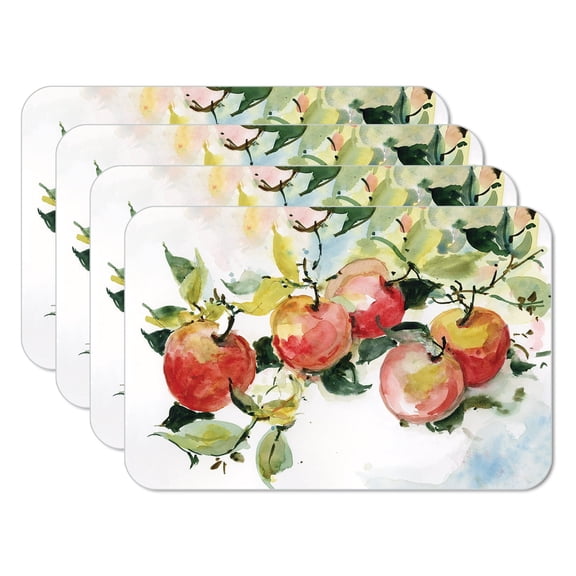CounterArt "Watercolor Fruit" 4 Pack Reversible Flexible Plastic Tabletop Placemats