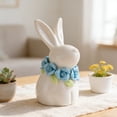 thumbnail image 4 of SMKE Easter Bunny Decorations,White Bunny With Blue Flower,Creative Handmade Ceramic Ornament For Gifting & Display,Ceramic Rabbit Statue,Spring Easter Home Decor,Porcelain Bunny Figurine Ornament, 4 of 4