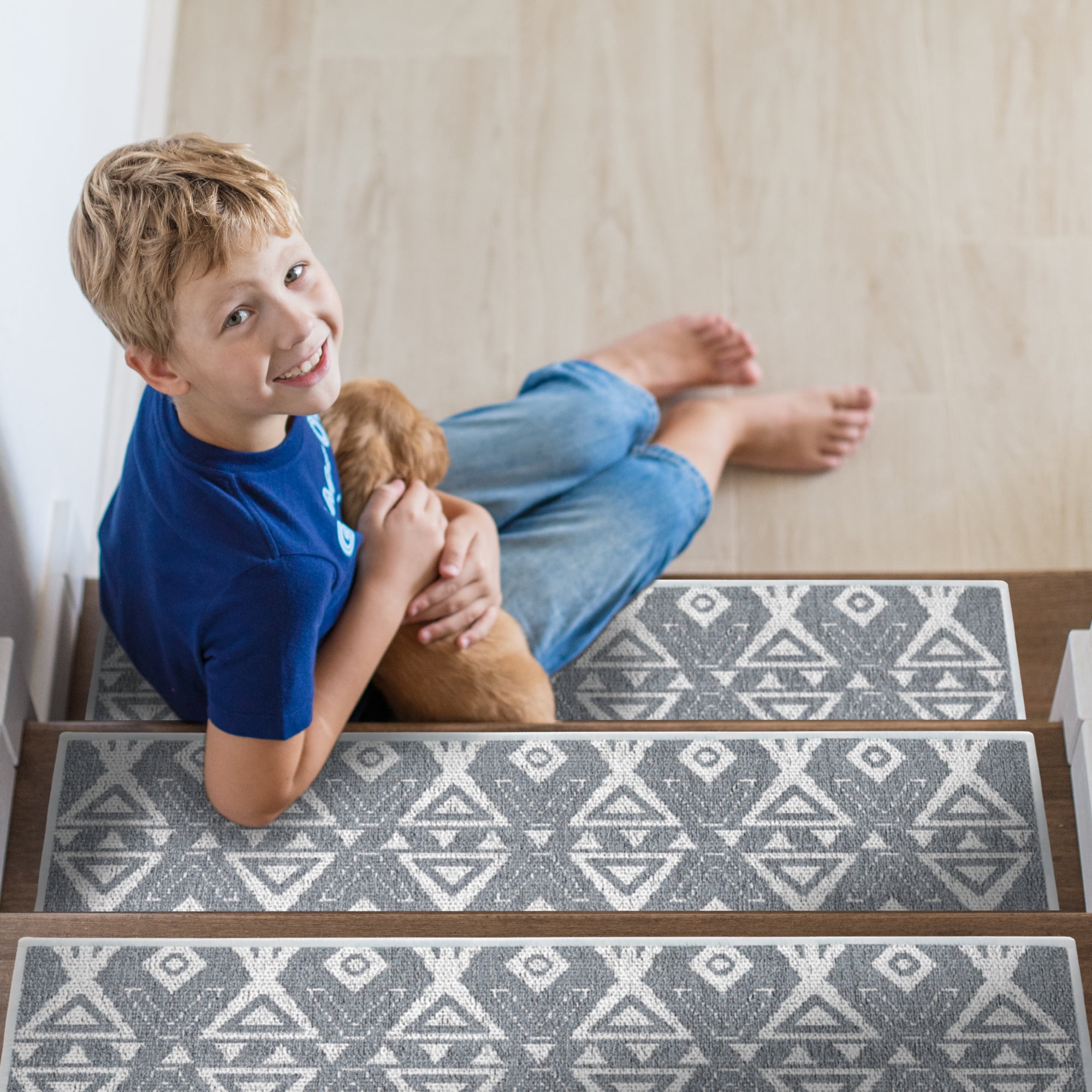 SussexHome Hairband Design 9" X 28" Stair Treads - 70 % Cotton Anti-Slip Carpet Strips for Indoor Stairs-Easy to Install Stair Treads with Double Adhesive Tape-Safe, Extra-Grip, 10-Pack-Gray