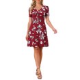 thumbnail image 2 of INSPIRE CHIC Women's Floral Print Dress Casual Ruched Short Sleeve V Neck Sundress XL Red, 2 of 5