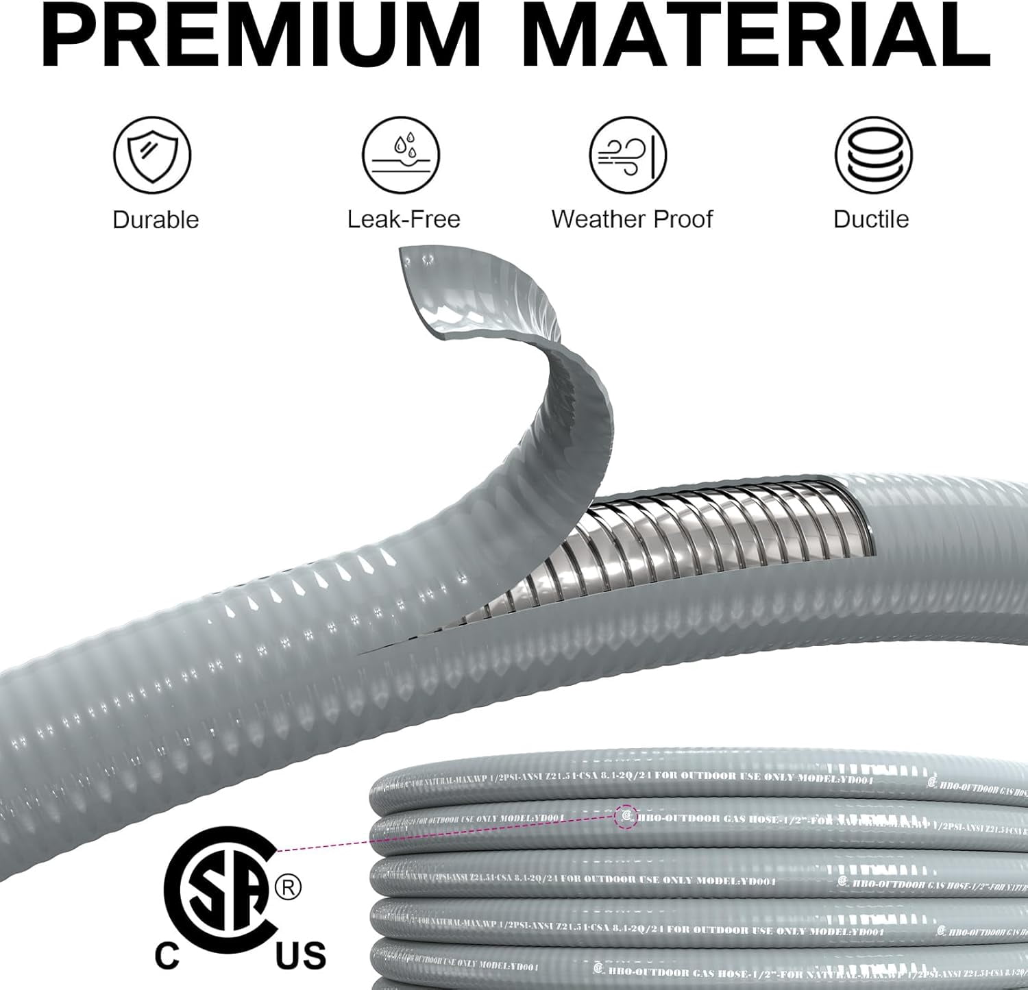 12FT 1/2" ID Natural Gas Hose with Quick Connect Fitting for BBQ, Grill, Pizza Oven, Patio Heater. for Weber, Char-Broil, Pizza Oven, Patio Heater,NG Grill and Natural Gas Conversion Kit