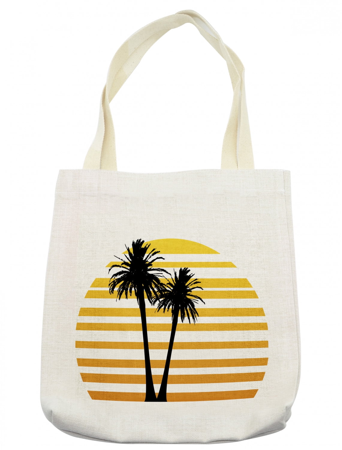 Beach Tote Bag, Hammock on The Sandy Beach Between Palm Coconut Overlooking Sea Nature Art, Cloth Linen Reusable Bag for Shopping Books Beach and More