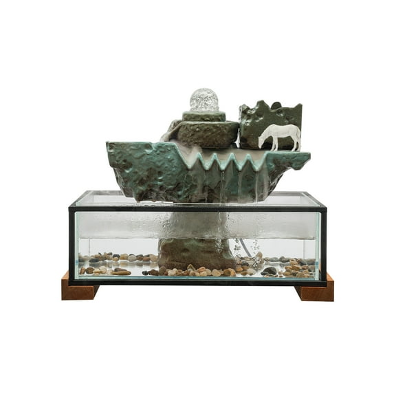 Miumaeov Tabletop Water Fountain with LED Light Indoor Waterfall Ornament For Home Office Decor