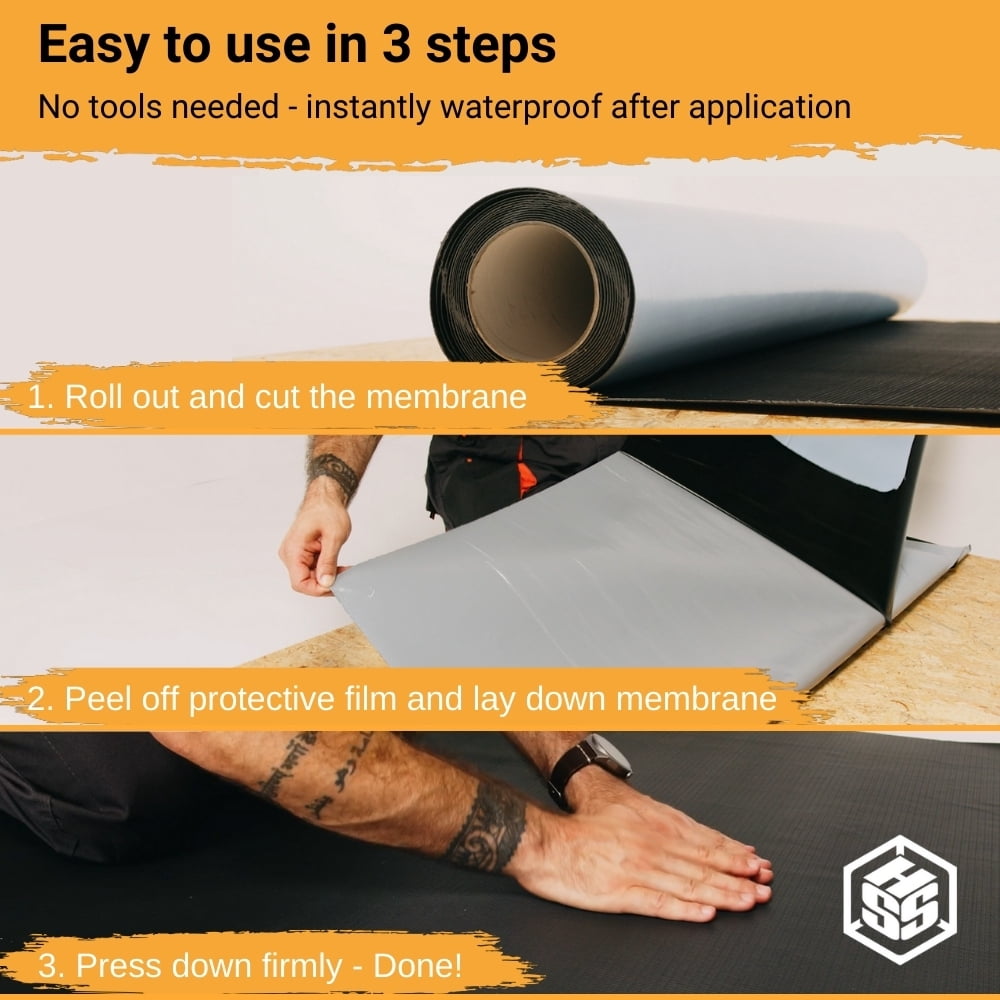 HSS EPDM Roofing Membrane EasyStick - Reinforced - Waterproof - self-Adhesive - Longlasting flatroof Sheet - Black - 39 inch x 16 feet