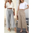 thumbnail image 6 of ANRABESS Women Striped Gingham Wide Leg Palazzo Pants Casual Lounge Cropped PJ Bottoms Comfy Cute Plaid Pants with Pockets Light Brown White Plaid Large, 6 of 8