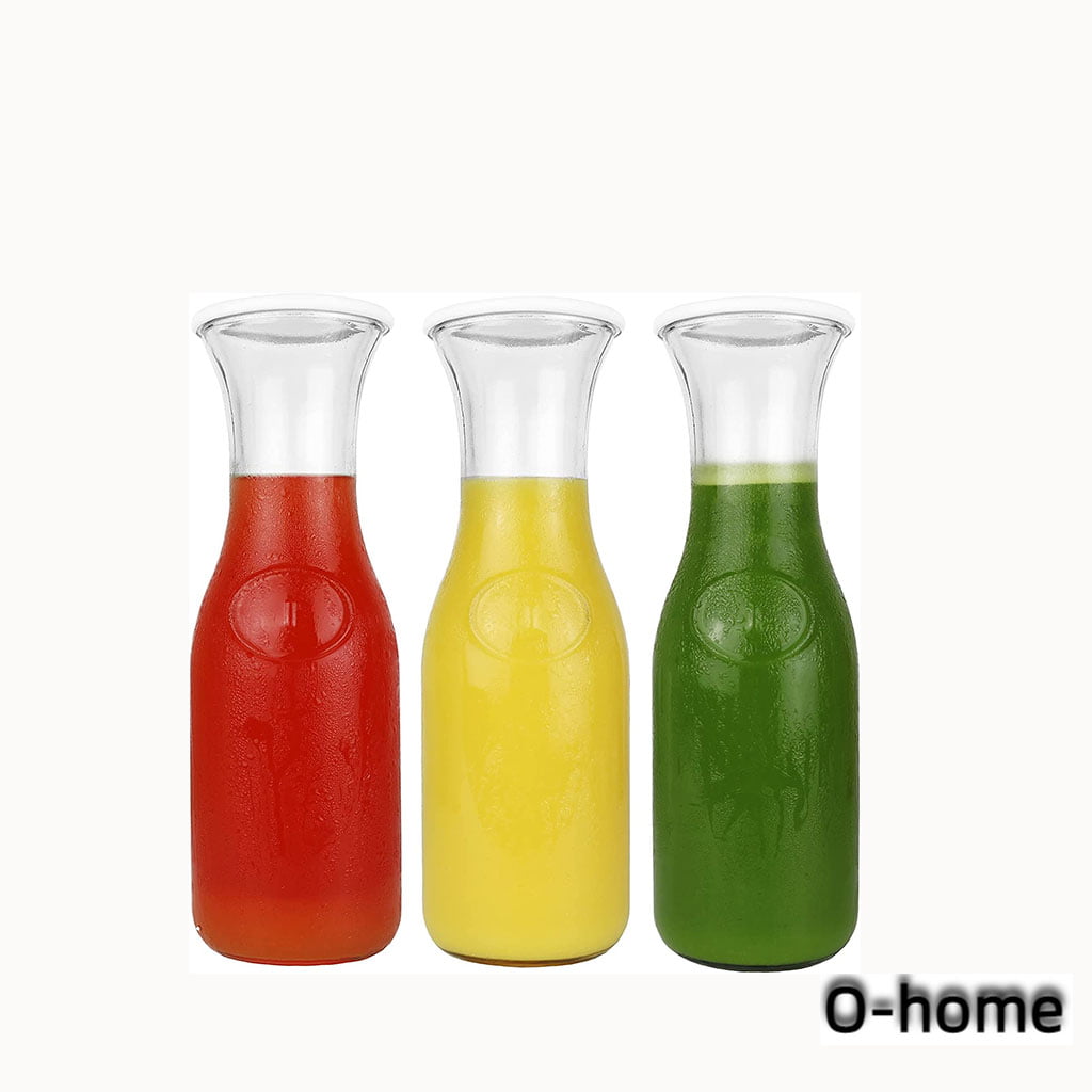 Prestige Mimosa Bar Kit - 3 Glass Carafe with Lids 27oz & Brunch Decor, Mimosa Pitcher w/ Plastic Carafe Lid, Bubbly Juice Carafes for Mimosa Bar