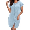 thumbnail image 3 of Zynoxe Womens Hooded Robes Lightweight Water Absorbent Bathrobe for Women Versatile Solid Color Short Sleeve Button Loungewear Robe Soft Coral Fleece Nightgown Bathrobe Free Size, 3 of 8