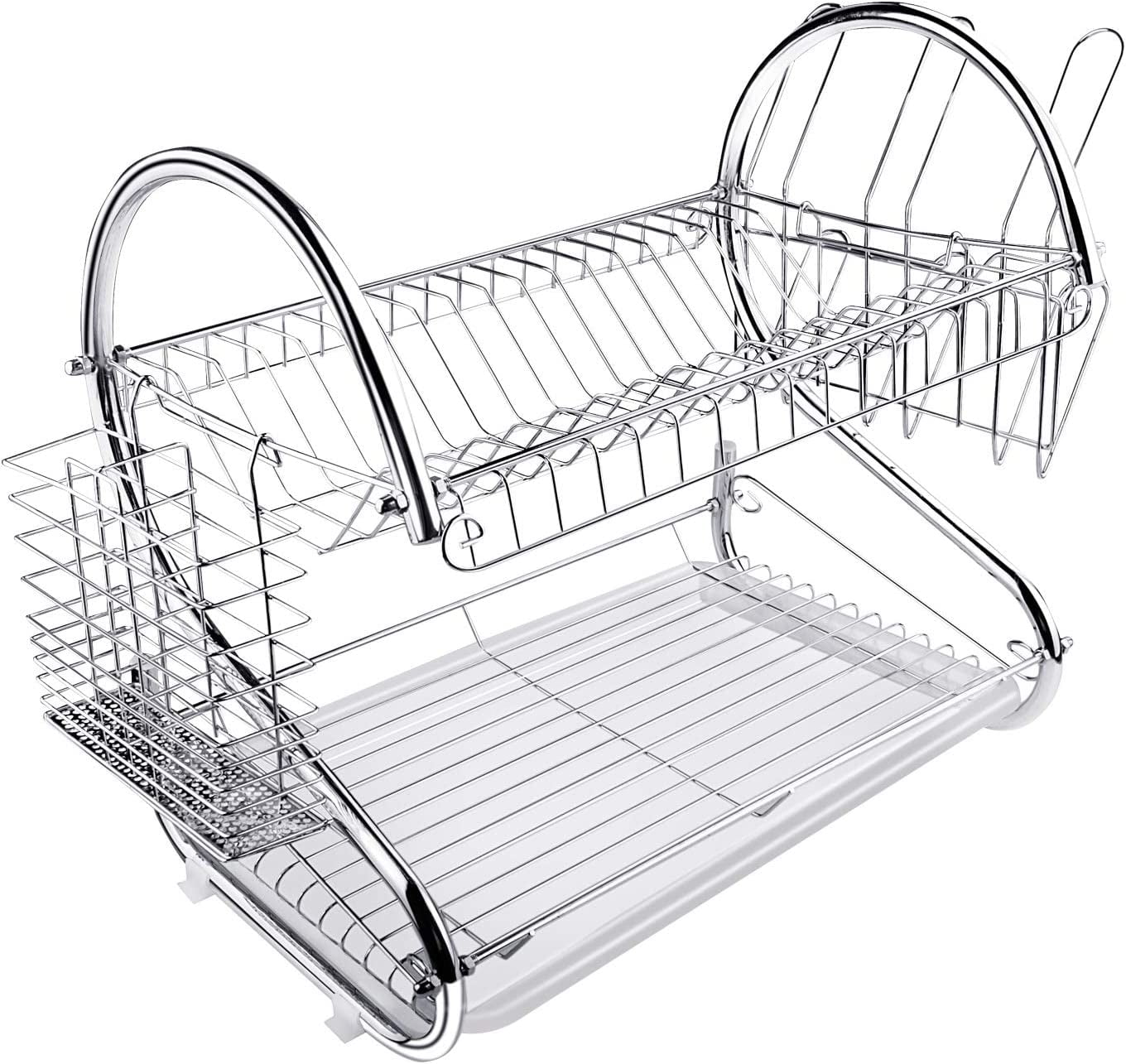 Over Sink Dish Drying Rack, 2 Tier Dish Drainer with Trays, Stainless