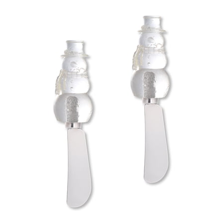 Mr. Spreader 2-Piece Frosty Snowman Cheese Spreader, Transparent Polyresin Handle with Stainless Steel Blade, for Cream Cheese, Jam and Dips, White, Kitchen Gadgets