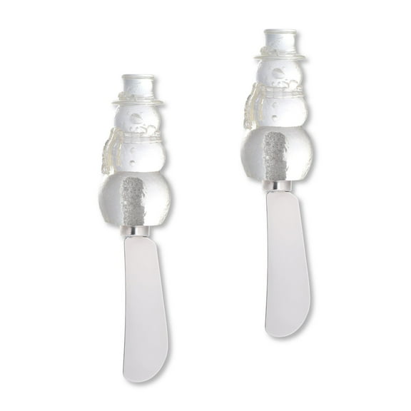 Mr. Spreader 2-Piece Frosty Snowman Cheese Spreader, Transparent Polyresin Handle with Stainless Steel Blade, for Cream Cheese, Jam and Dips, White, Kitchen Gadgets