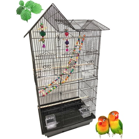 Large Double Roof Top Flight Bird Cage with Toys and Crossover Ladder for Cockatiels Sun Parakeets Green Cheek Conures Aviary Budgie Finch Lovebird Canary Pet Bird Travel Cage