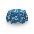 thumbnail image 3 of Floral Ottoman Cover, Water Lily Flowers, 2 Piece Slipcover Set with Ruffle Skirt for Square Round Cube Footstool Decorative Home Accent, Standard Size, Violet Blue Sea Blue, by Ambesonne, 3 of 5